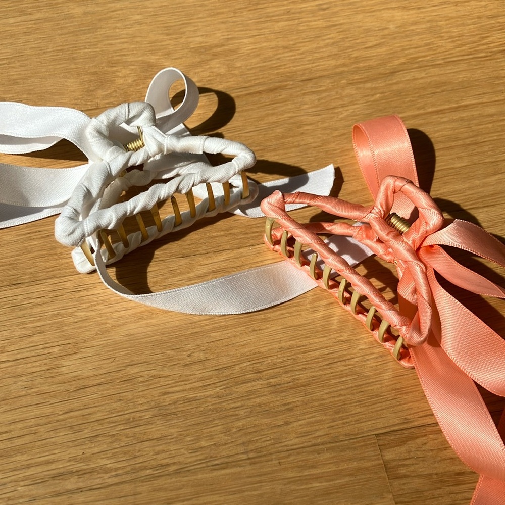Anthropologie Peach and White Hair Clips with ribbons 🎀
